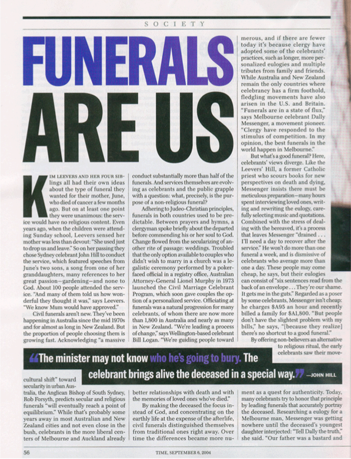 Time Magazine on Civil cleebrantFunerals